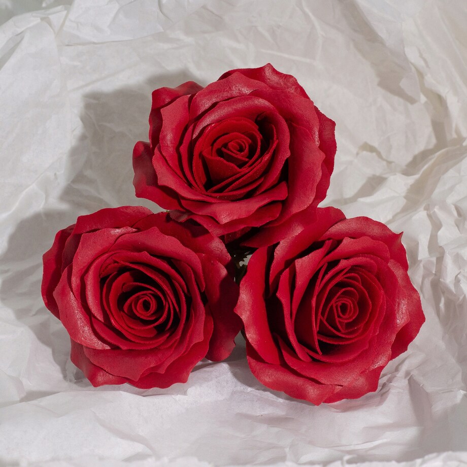 3x RÓŻA 5 warstwowa płatków rozkwitnięta CZERWONA KWIATY MYDLANE na bukiety