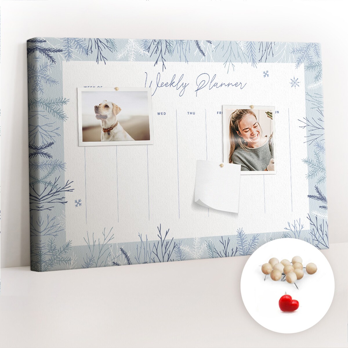 Tablica korkowa Planer tygodniowy 60x40cm - drewniane pinezki