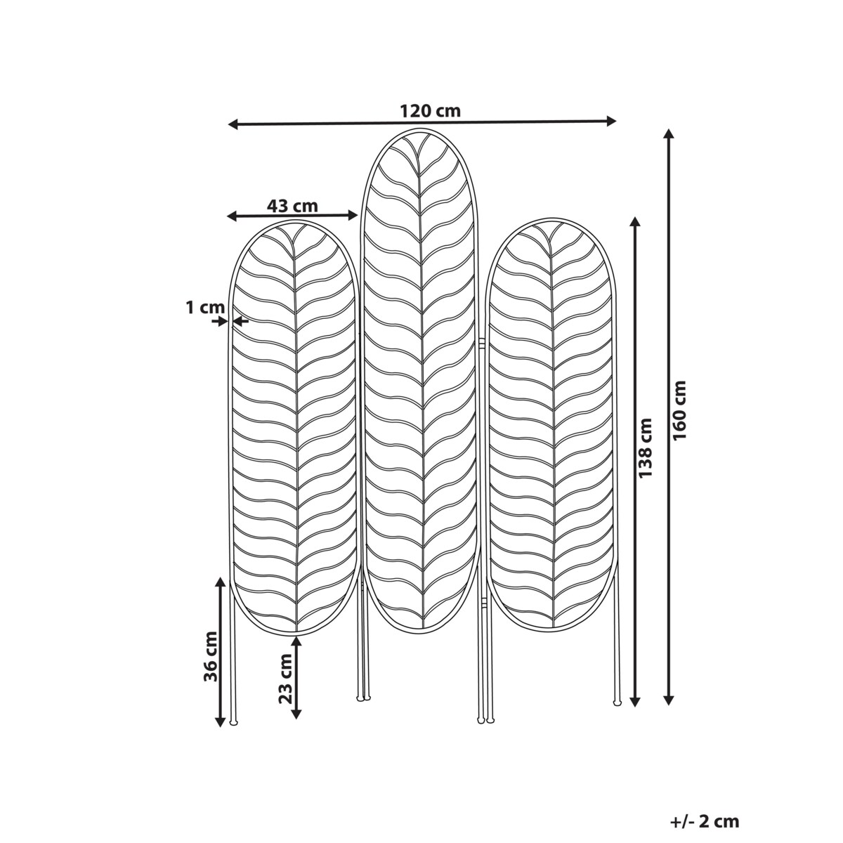 3-panelowy składany parawan pokojowy metalowy 120 x 160 cm złoty PESCIA