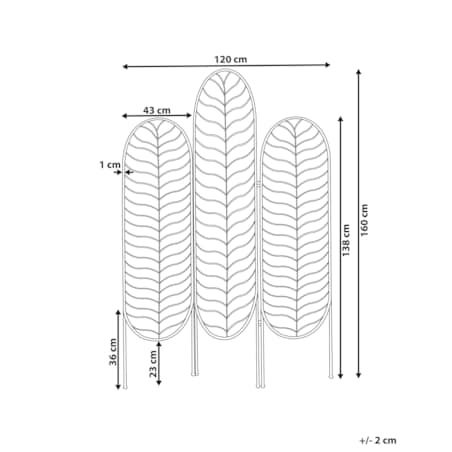 3-panelowy składany parawan pokojowy metalowy 120 x 160 cm złoty PESCIA