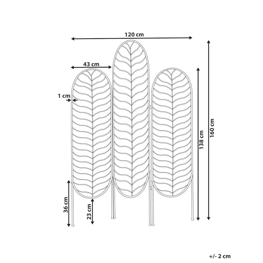 3-panelowy składany parawan pokojowy metalowy 120 x 160 cm złoty PESCIA