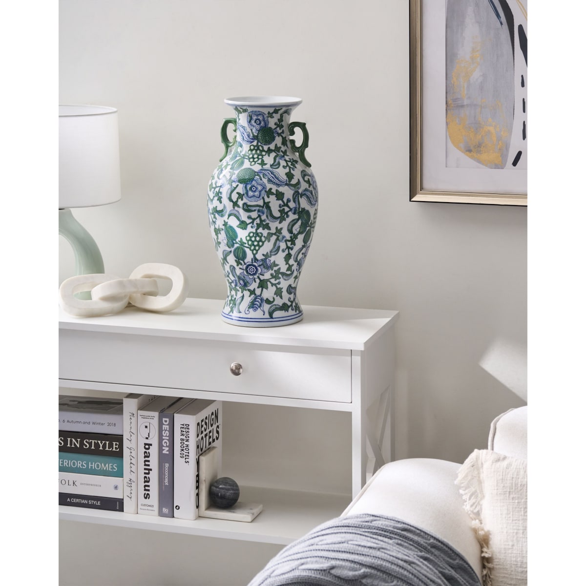 Wazon na kwiaty SEGOWIA Porcelana 47 cm Biały/ niebieski