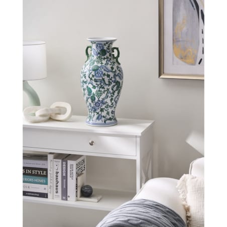 Wazon na kwiaty SEGOWIA Porcelana 47 cm Biały/ niebieski