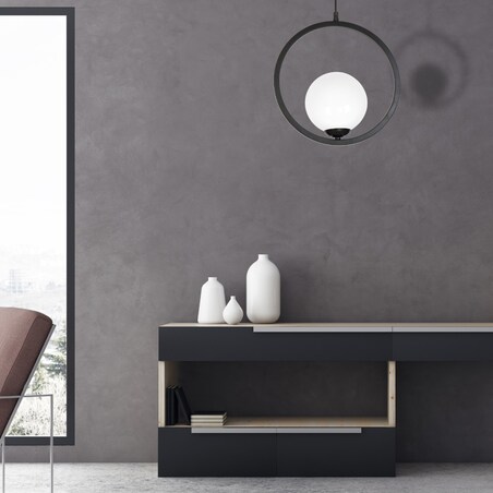 Wisząca LAMPA modernistyczna BOSTON MLP5593 Milagro metalowa OPRAWA okrągła ZWIS szklana kula ball czarna biała