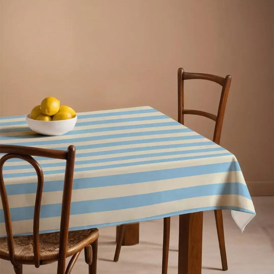 Obrus świąteczny - klasyczne błękitne pasy - 140x140