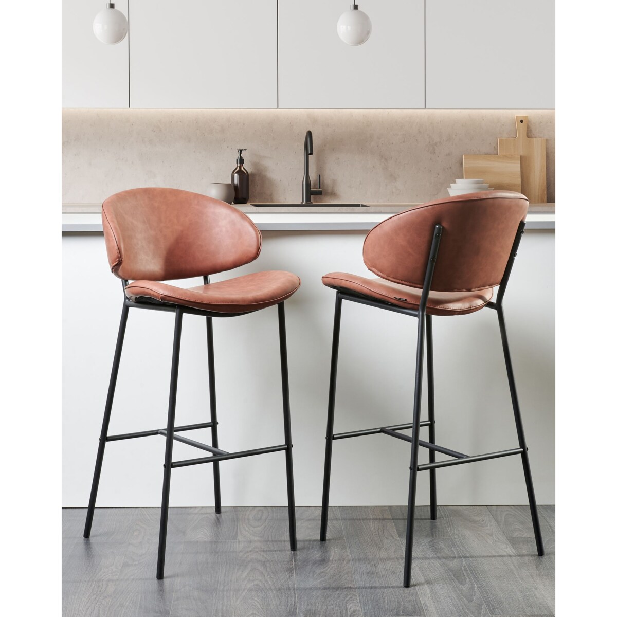 Krzesło barowe Zestaw 2 Skóra ekologiczna Brązowy KIANA