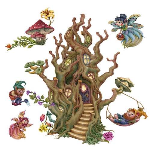 Zestaw naklejek na ścianę, Leśne stworzenia wróżki, 130cm