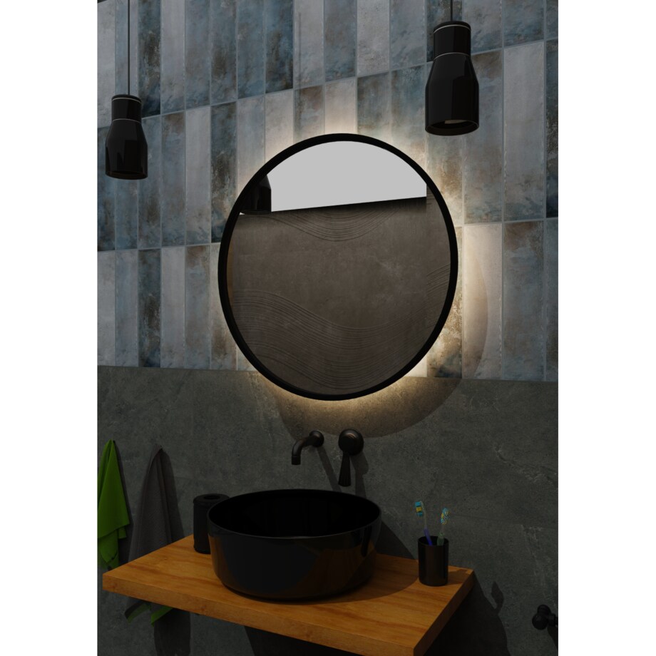 Lustro okrągłe LED z poświatą – czarne - 70 cm