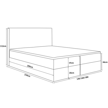 Łóżko kontynentalne G2 do sypialni 180x200 z pojemnikiem i materacem- szare