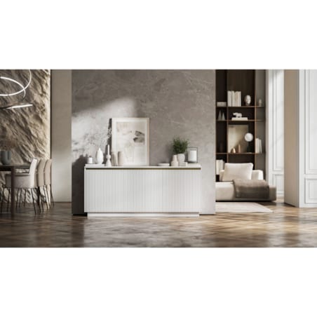 Komoda Glamour Nowoczesna Szafka RTV Biały MAT ryflowane fronty 166,8 cm
