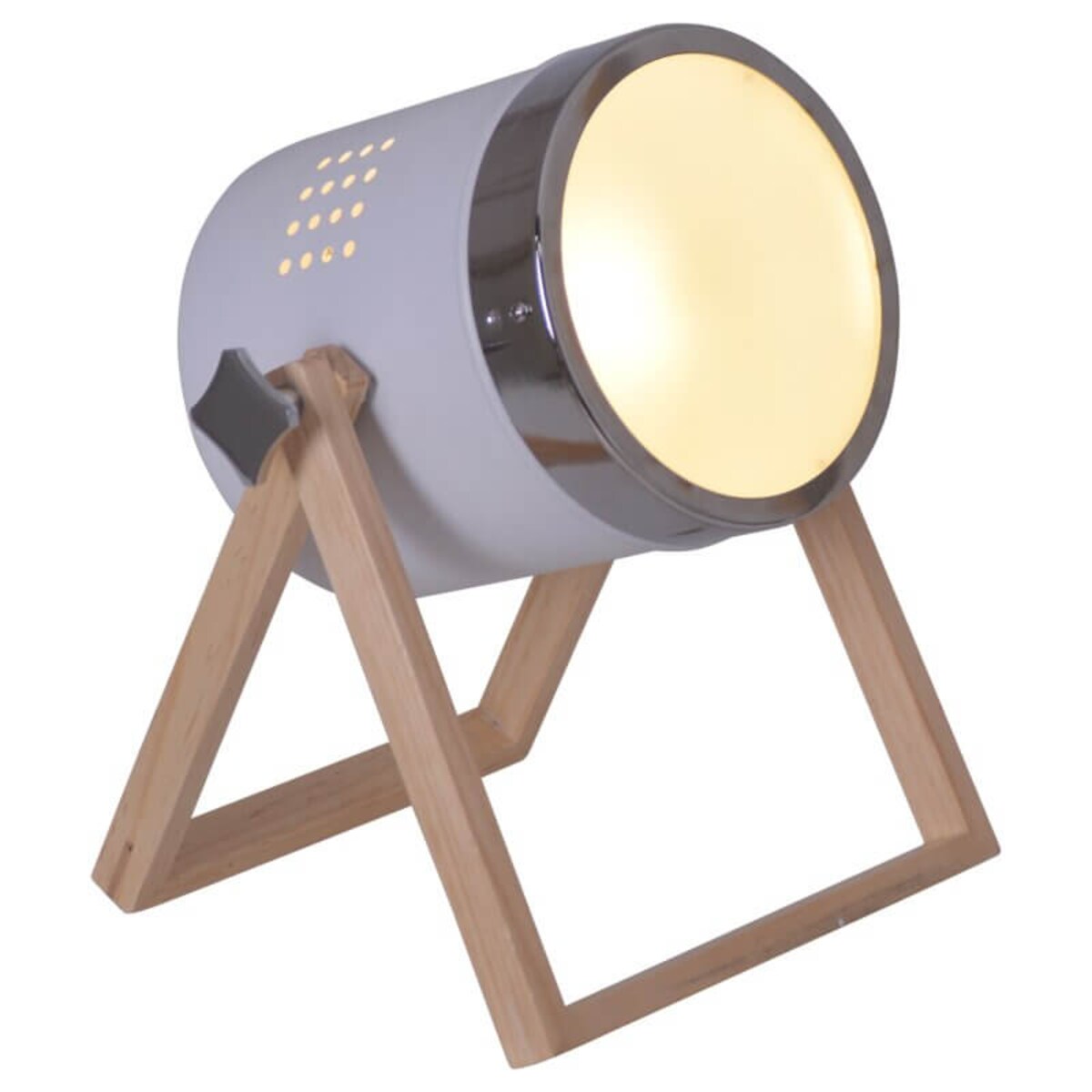 Nocna lampa stojąca Tim do sypialni regulowana biała drewno