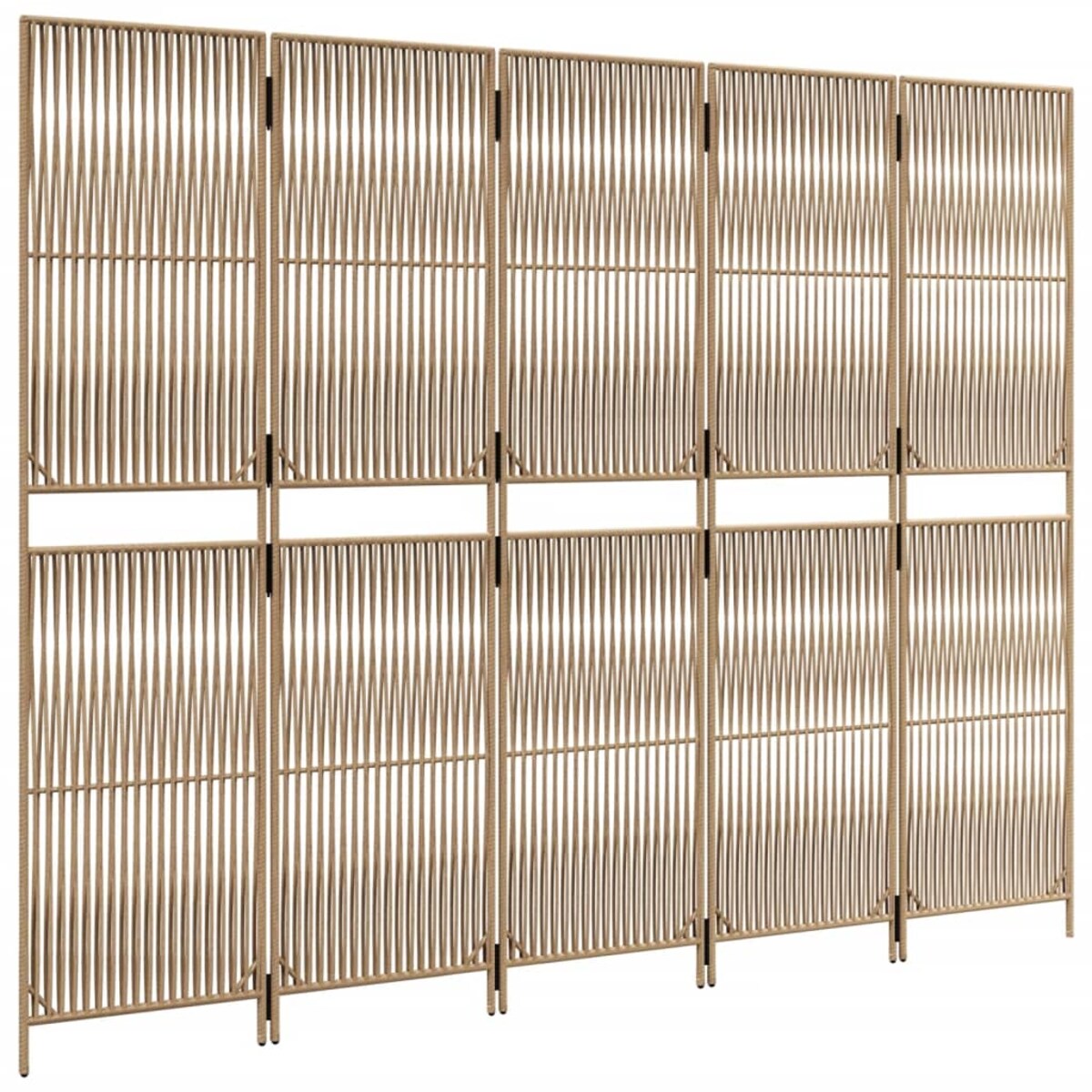 vidaXL Parawan 5-panelowy, beżowy, polirattan