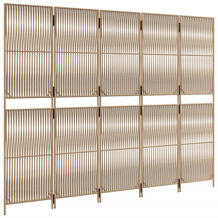 vidaXL Parawan 5-panelowy, beżowy, polirattan