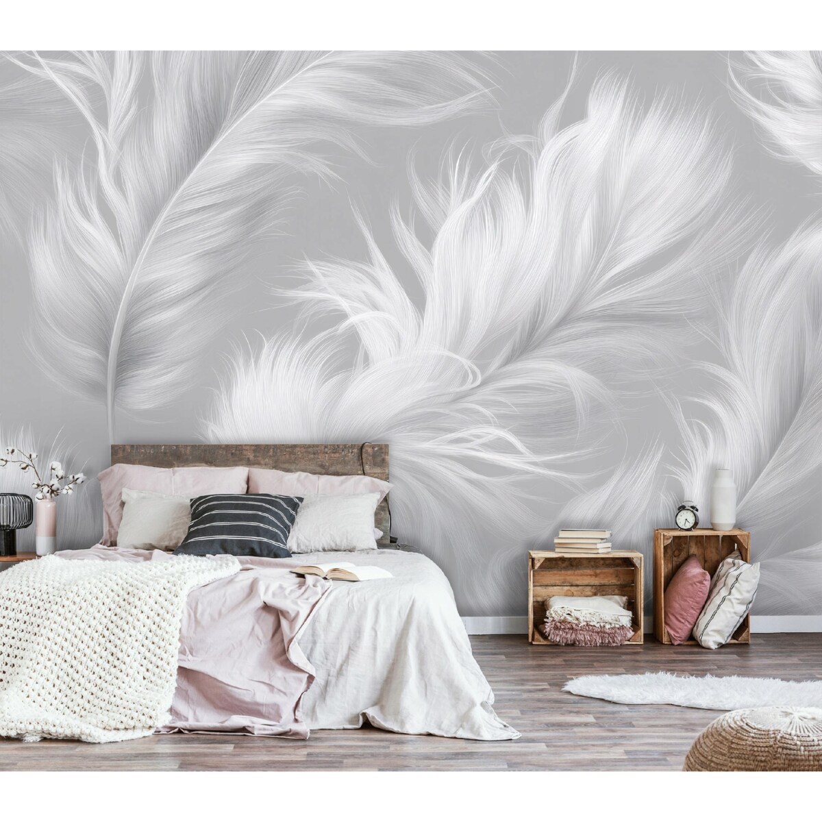 Fototapeta Do Sypialni Salonu Na Flizelinie Pióra Nowoczesny Szary 350x250