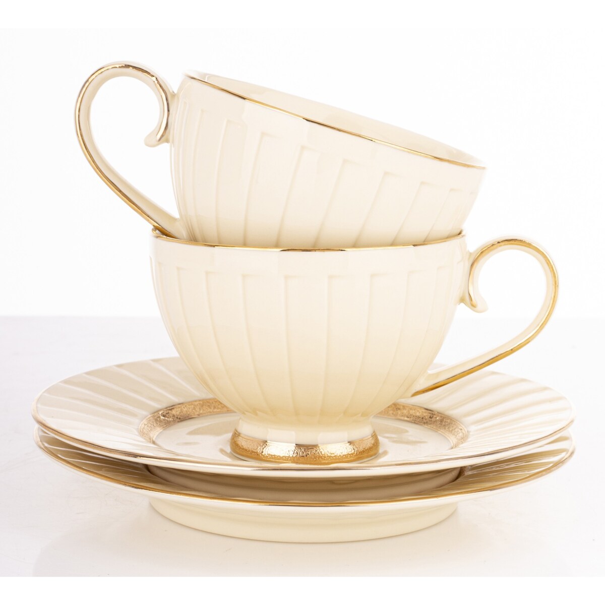 Filiżanka 2 szt. 7x9,5x12,5 cm 220 ml ze spodkiem Ø 16,5 cm TASSE-2 ecru i złoty