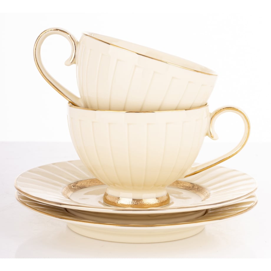 Filiżanka 2 szt. 7x9,5x12,5 cm 220 ml ze spodkiem Ø 16,5 cm TASSE-2 ecru i złoty