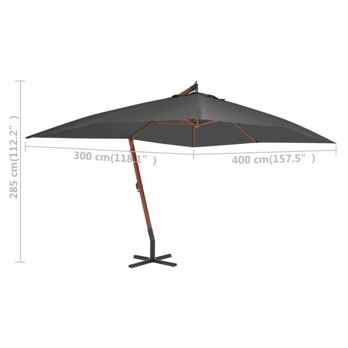 vidaXL Wiszący parasol z drewnianym słupkiem, 400x300 cm, antracytowy