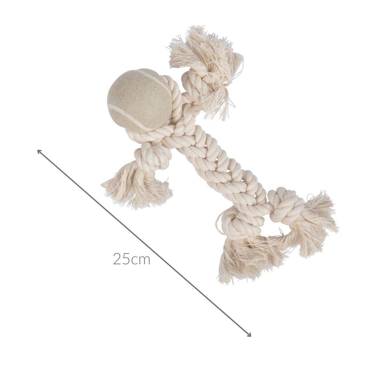 Zabawka dla psa, sznurek z węzłami i piłką, 25 cm