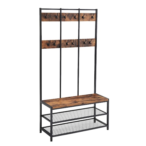 Wieszak Stojak Na Ubrania 100X40X186 Cm Rustykalny Brąz, Czarny