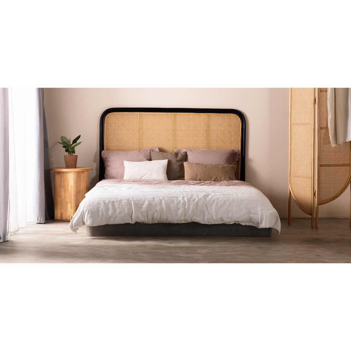Zagłówek rattanowy czarny/naturalny, plecionka wiedeńska 162 cm