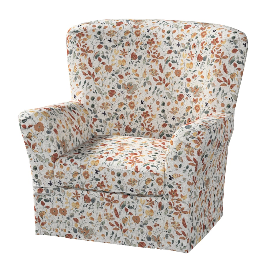 Pokrowiec na fotel Tomelilla wysoki z zakładkami, pomarańczowo-zielone kwiaty na kremowym tle, 96 x 93 x 88 cm, Cosy Home
