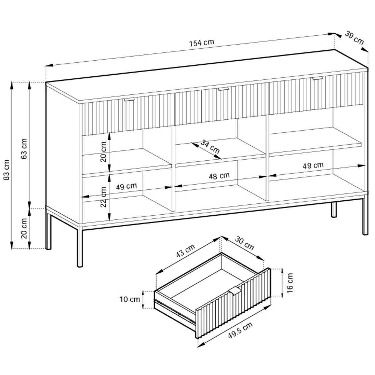 Nowoczesna komoda ryflowana NEW KSZ154 - kaszmirowa + st. złoty