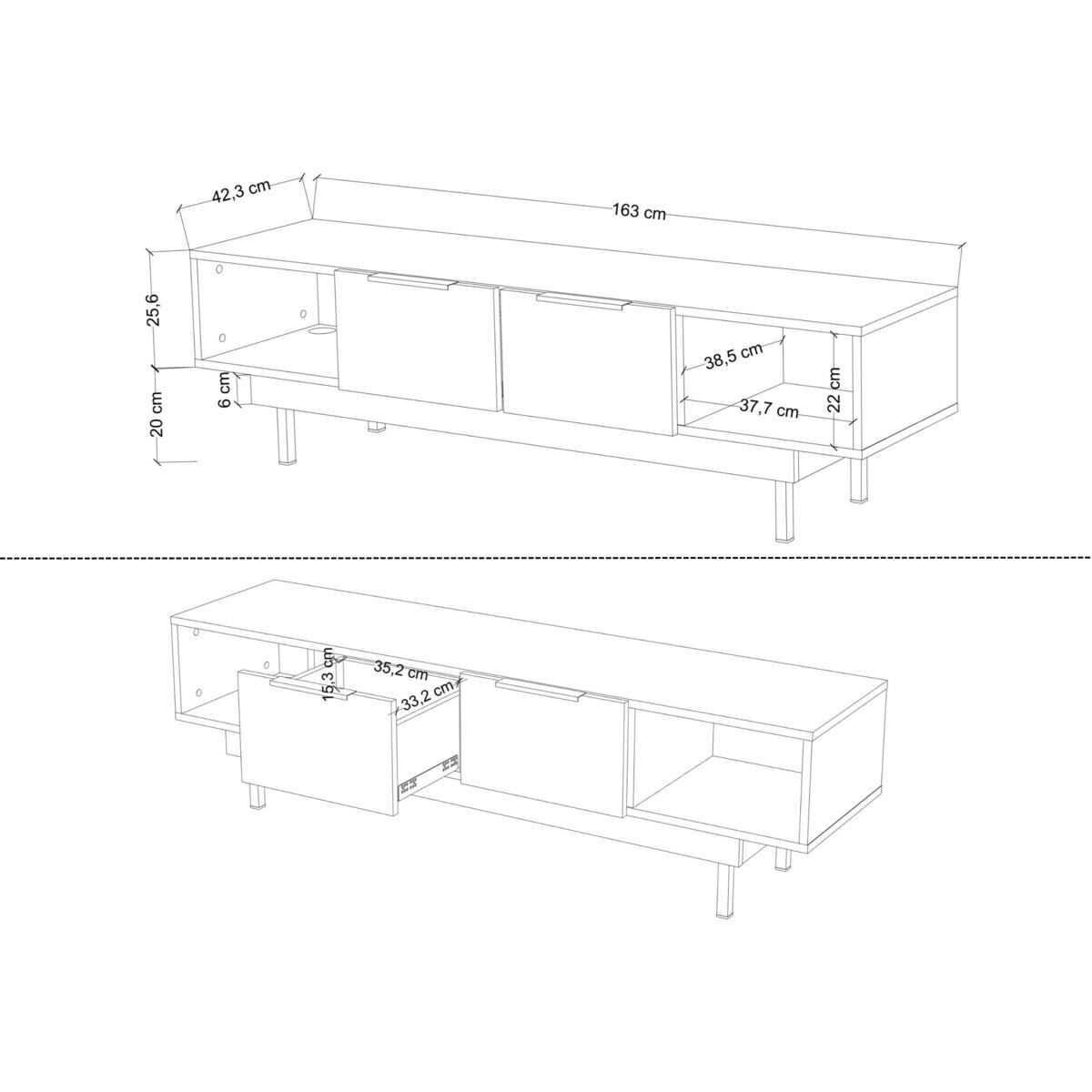 Elegancka czarna komoda RTV Dancan ARTEMISA ze złotymi dodatkami