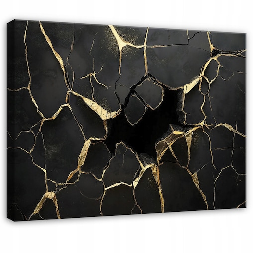 OBRAZ CZARNY ZŁOTO MARMUR GLAMOUR DO SYPIALNI SALONU NA PŁÓTNIE 120x80