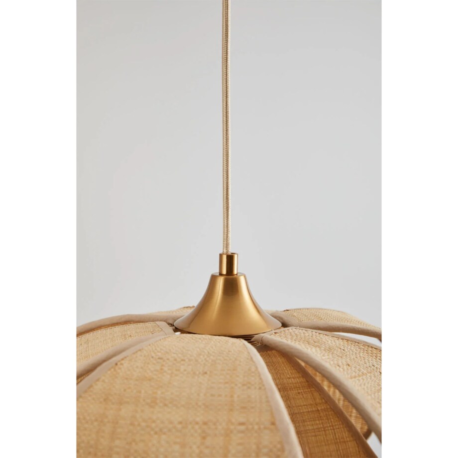 Lampa wisząca z lnu i bawełny, beżowa ze złotem, Vidson Ø50 cm