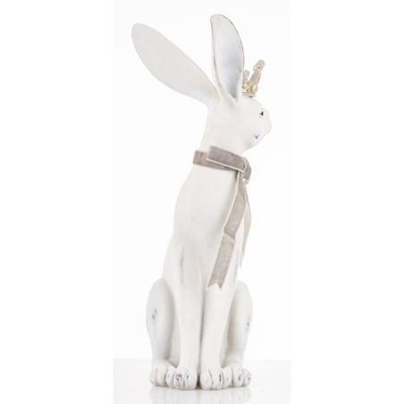 Figurka - biały królik z koroną 37x15x19 cm REGO-2 z aksamitką