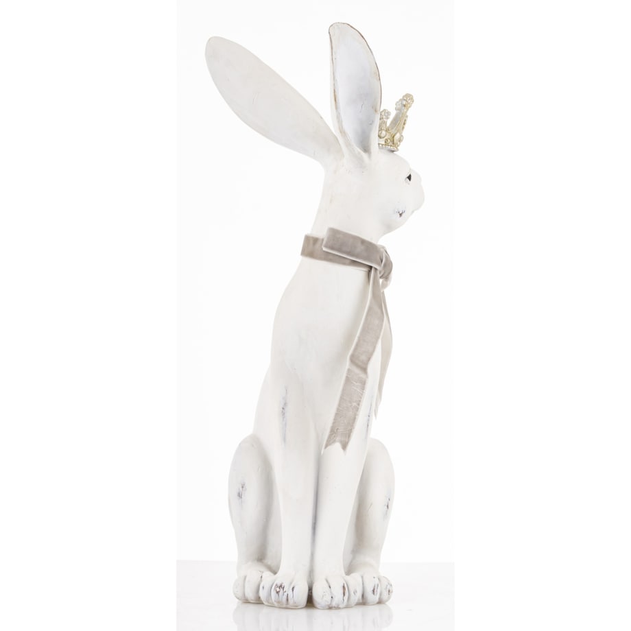 Figurka - biały królik z koroną 37x15x19 cm REGO-2 z aksamitką