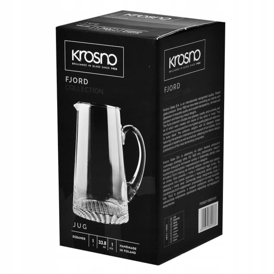 Dzbanek Szklany Fjord Krosno Handmade 1 l do Soku Wody na Napoje Duży Dzban
