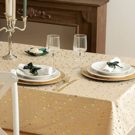 Obrus świąteczny, aksamitny, beżowy 140x360 cm