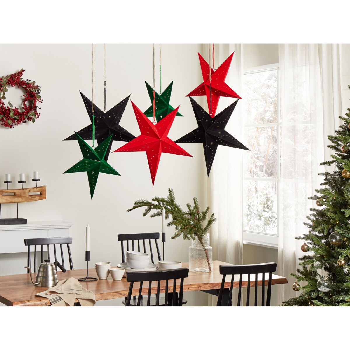 Zestaw 2 wiszących gwiazd welurowych LED 60 cm czarny MOTTI