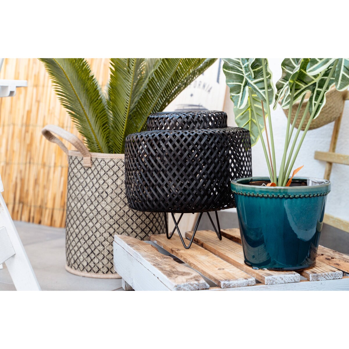 Lampa stołowa boho LIBY, bambusowa plecionka, Ø 25 cm