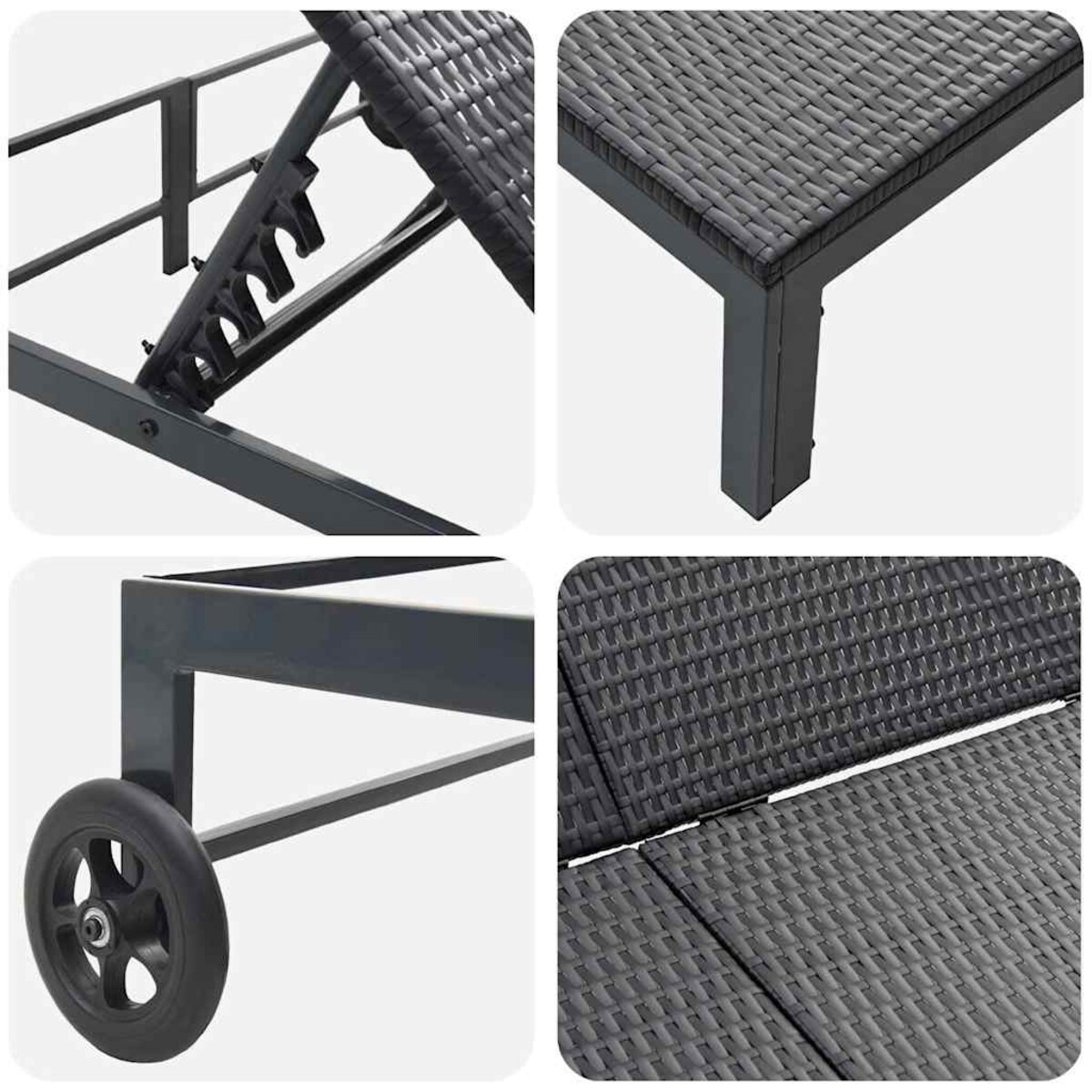 vidaXL Leżak 2-osoba Czarny 60 x 200 x 27cm polirattan