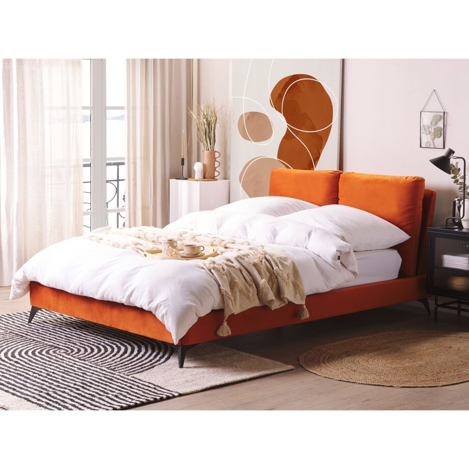 Łóżko welurowe 140 x 200 cm pomarańczowe MELLE