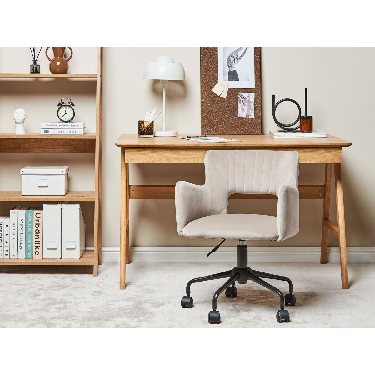 Krzesło biurowe regulowane welurowe beżowoszare SANILAC