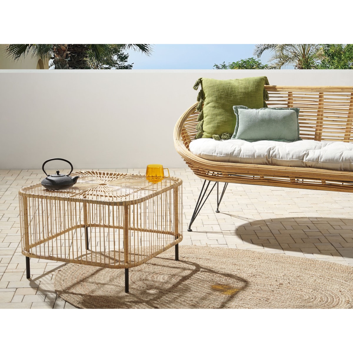 Stolik kawowy ogrodowy CESENATICO 67 cm 67 cm Rattan Naturalny