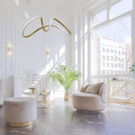 Złota lampa wisząca Tesoro wstęga LED 48W do pokoju