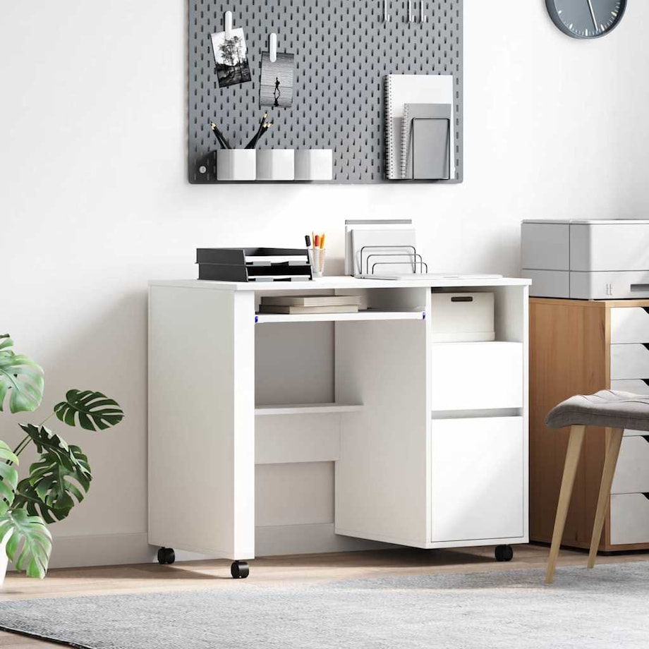 vidaXL Biurko na kółkach Biały 91 x 50 x 77 cm Materiał drewnopochodny