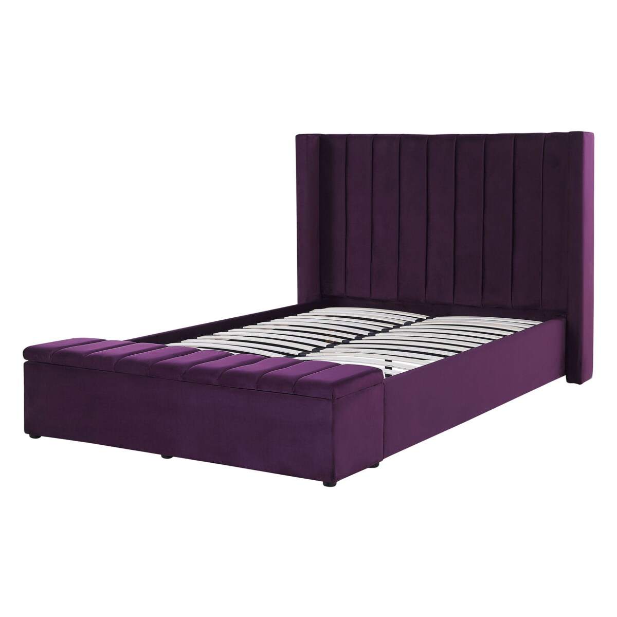 Łóżko welurowe z ławką 140 x 200 cm fioletowe NOYERS