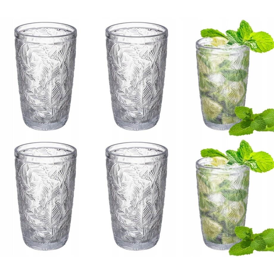 SZKLANKA WYSOKA do wody soki napoje drinki letnie 6x 390 ml szkło wzorek