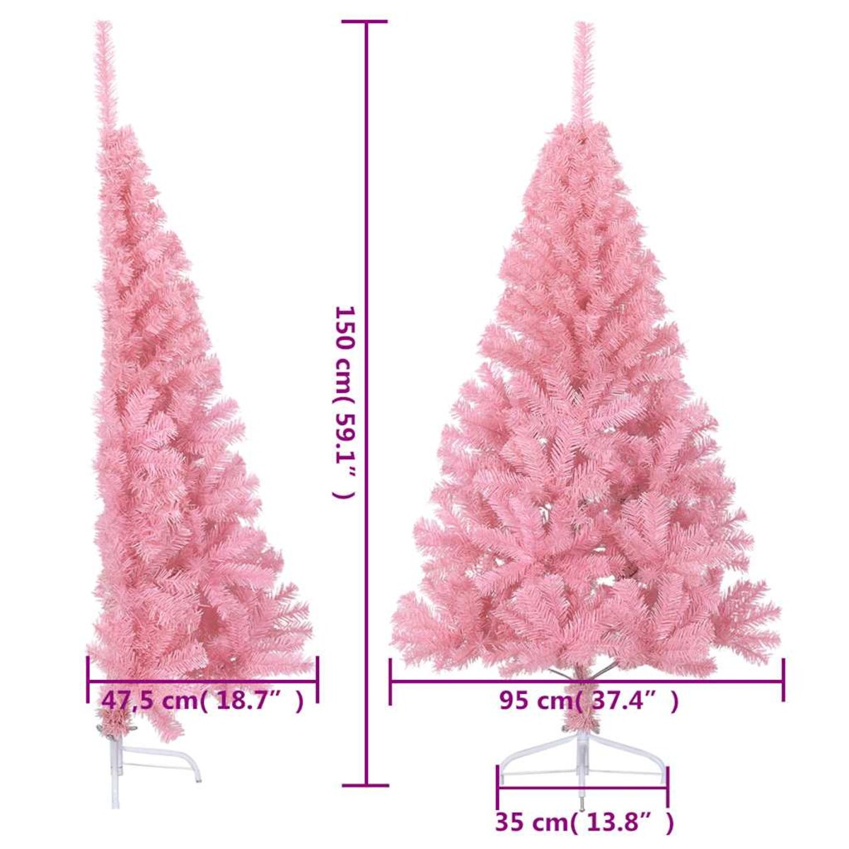 vidaXL Sztuczna choinka połówka ze stojakiem, różowa, 150 cm, PVC