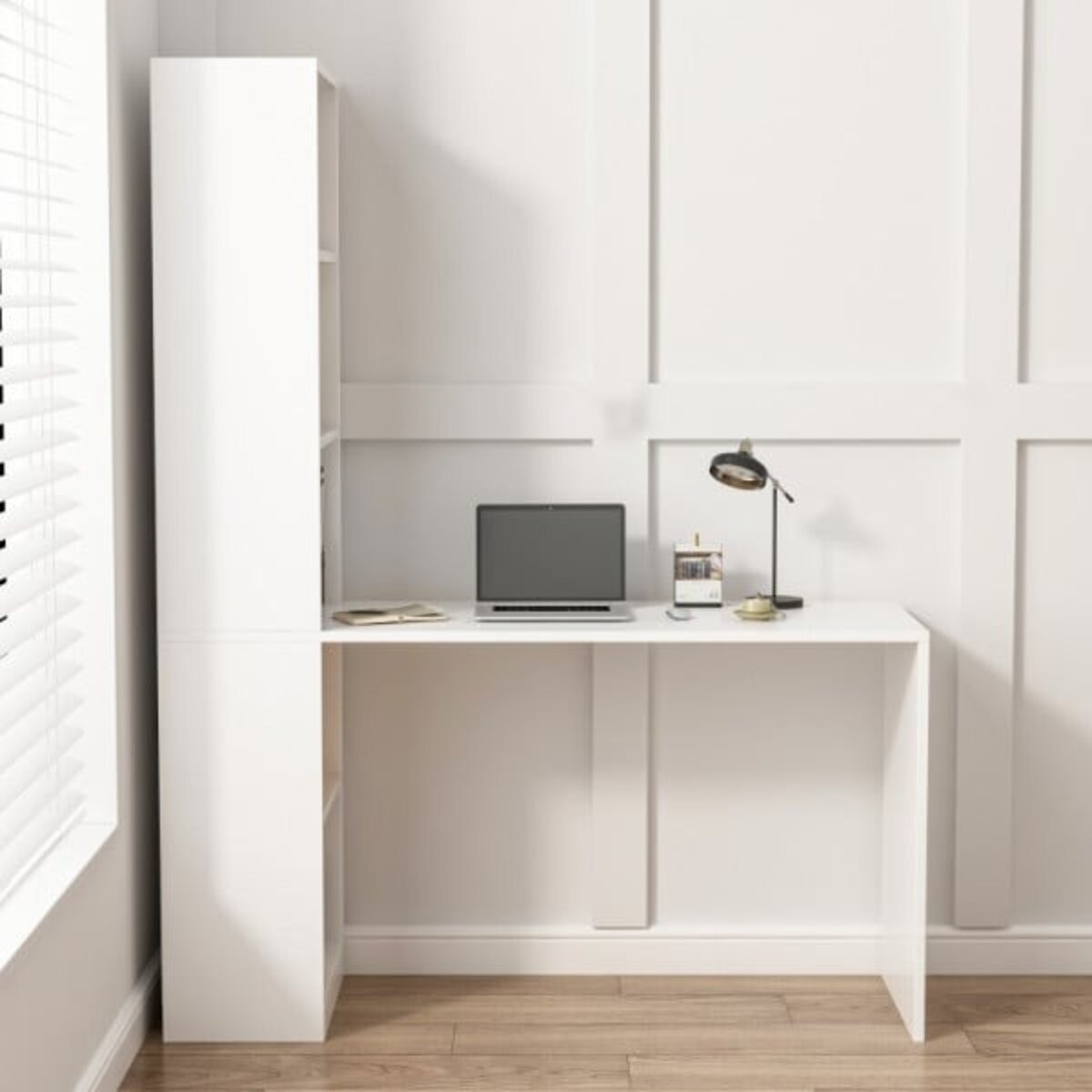 Biurko komputerowe nowoczesne z półkami skandynawski młodzieżowe białe