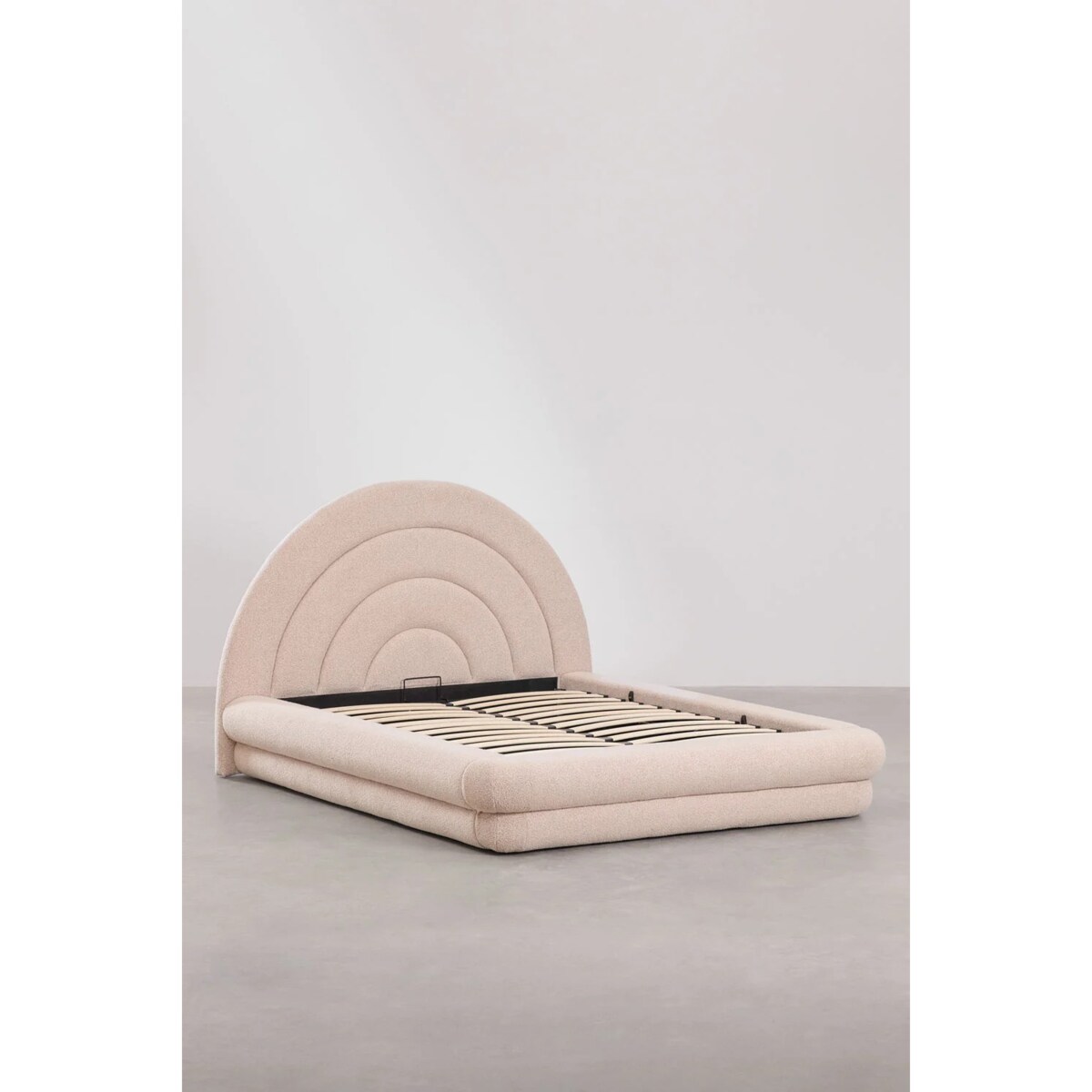 Łóżko z pojemnikiem na pościel, bouclé, blady róż Borzensi, 160x200 cm