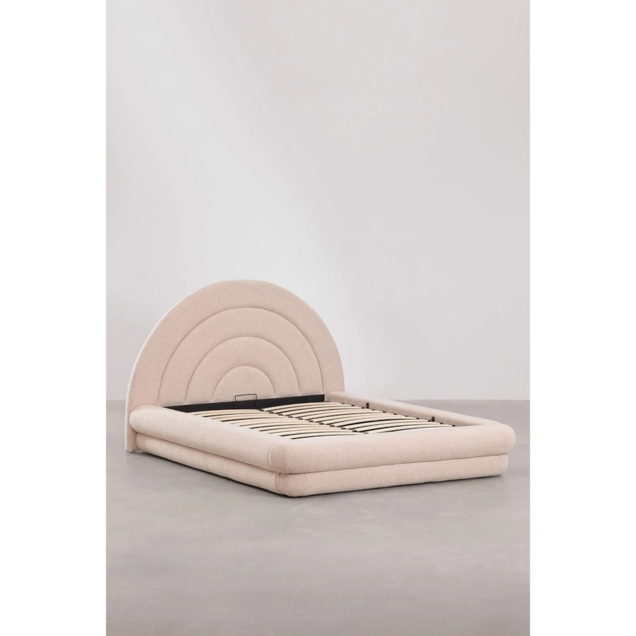 Łóżko z pojemnikiem na pościel, bouclé, blady róż Borzensi, 160x200 cm