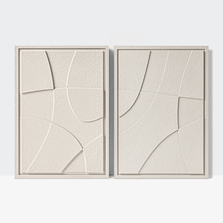 Zestaw 2 Obrazy 3D 50x70cm Abstract – Dekoracje ścienne z Tynku Naturalnego, Natural Cream, Minimalistyczne Reliefy