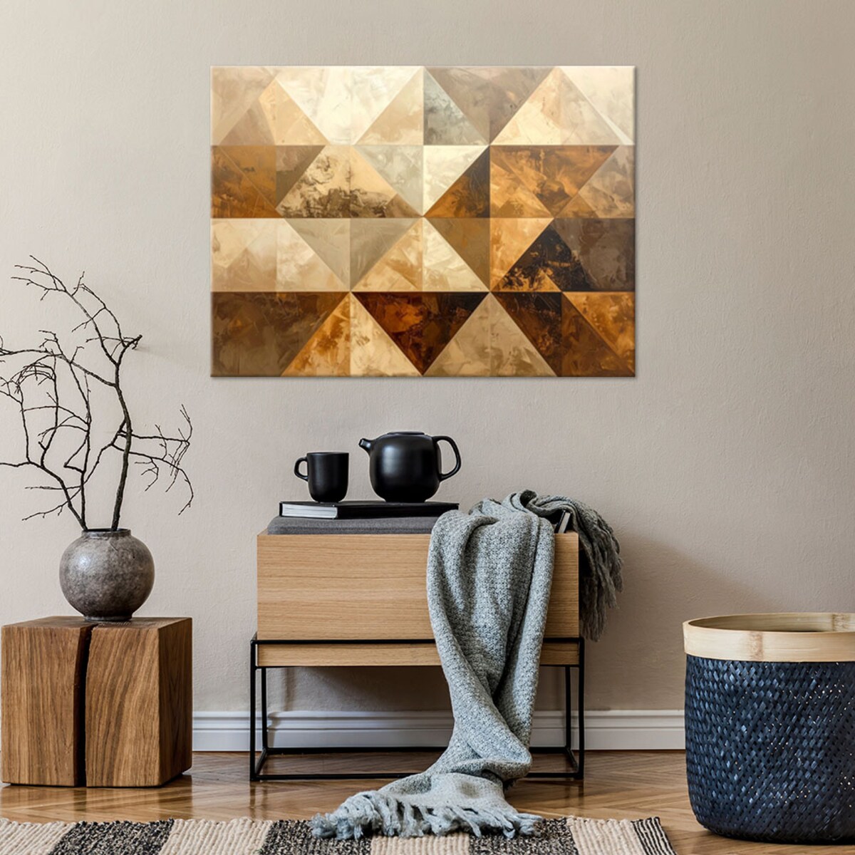 Obraz do salonu sypialni kuchni biura loftu, Trójkąty abstrakcja beżowy brązowy 30x20cm