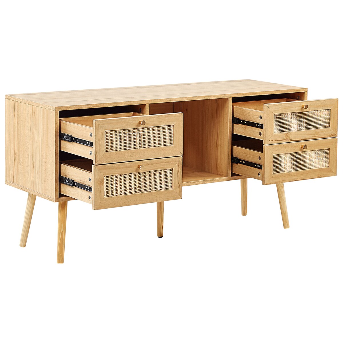 Szafka RTV z frontem rattanowym jasne drewno PEROTE